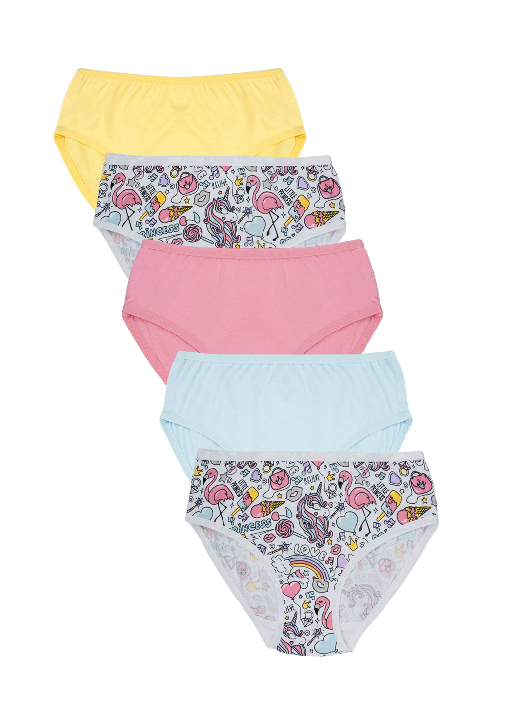 Girls Brief - Solid color and Aop print pack of 5