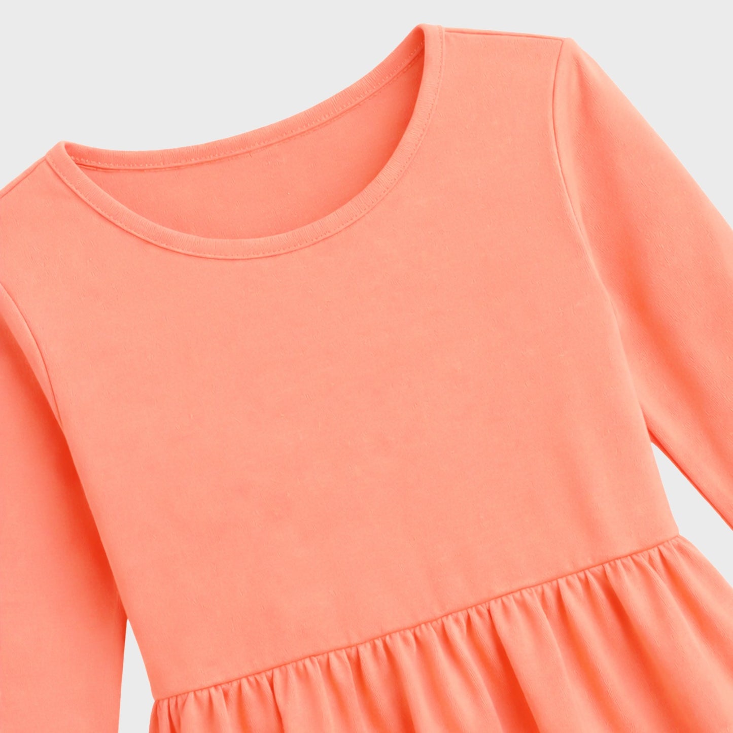 Girls Cotton Long Dress Full Sleeve, Coral