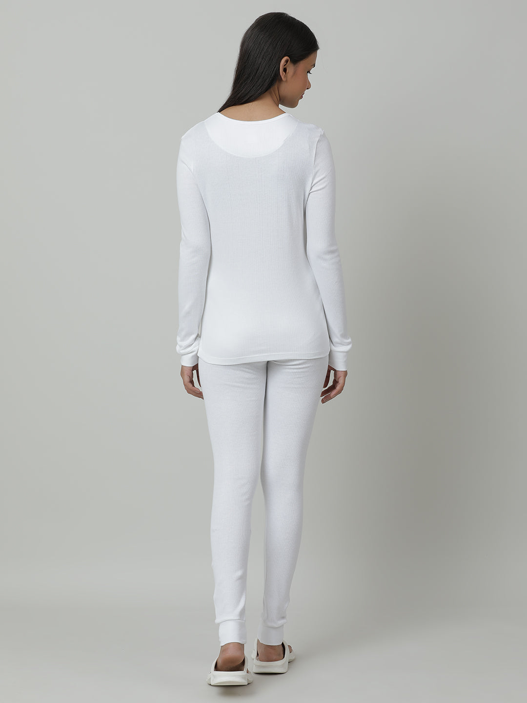 Unisex Thermal Full sleeve Vest & Pant Set _White.
