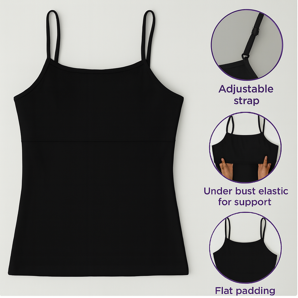 Padded Camisole | Flat padding | Adjustable Strap- Pack of 1