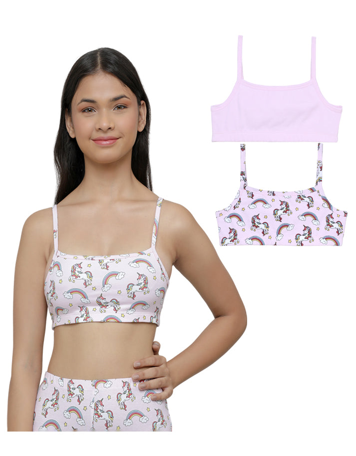 Beginners Bra - Unicorn All Over Print & Solid Pink (Pack of 2).