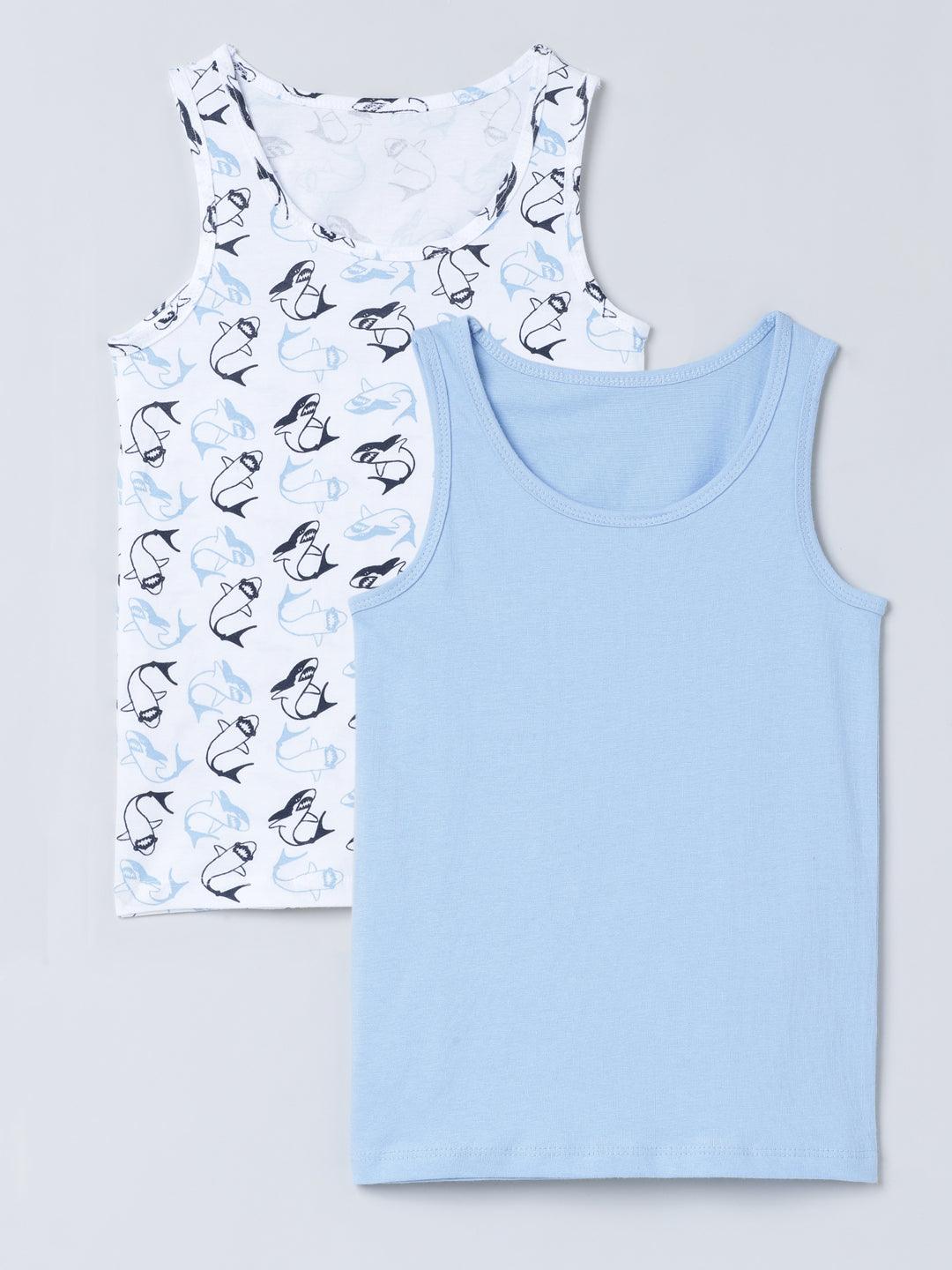 Vest - Shark All Over Print & Solid Blue (Pack of 2).
