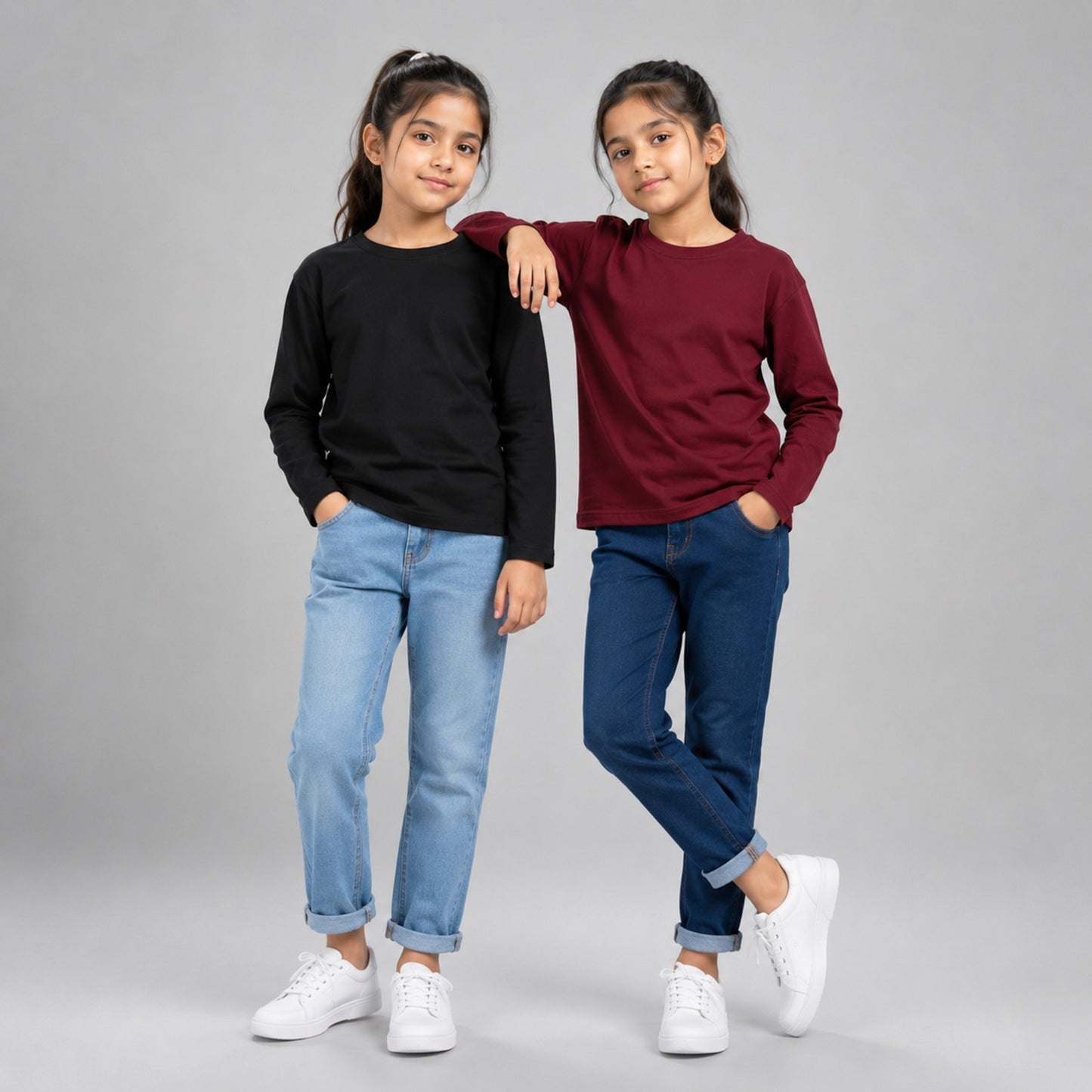 Girls Cotton Solid Tshirt Combo (2 Pack)
