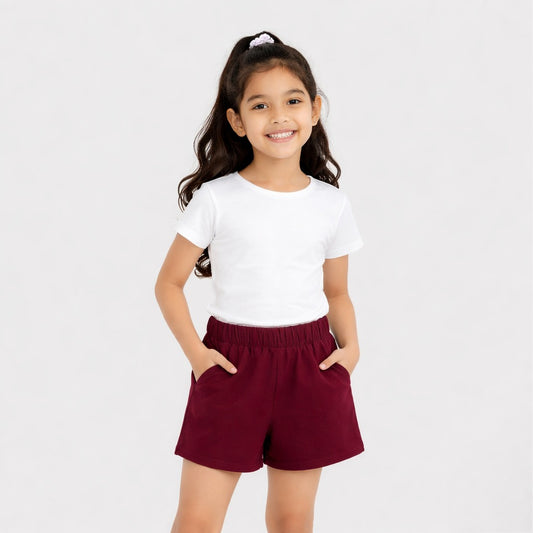 CharmnCherish Kids' Solid Maroon Cotton Shorts with Elastic Waistband Soft Comfortable Casual Shorts for Kids