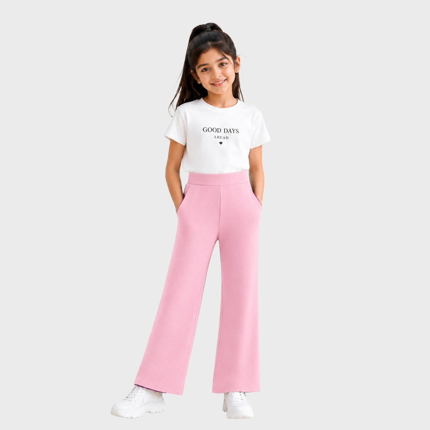 Premium Cotton Flare Joggers for Girls – Pack 1 (Pink Color)