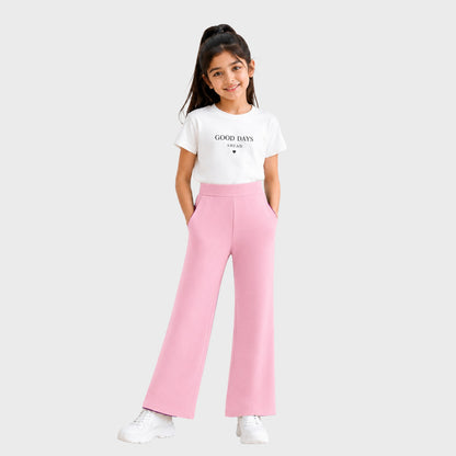 Premium Cotton Flare Joggers for Girls – Pack 1 (Pink Color)