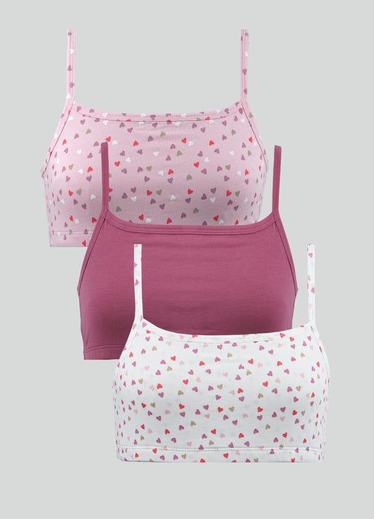 Beginners Bra - Heart All Over Print and Solid Color Combo Pack of 3