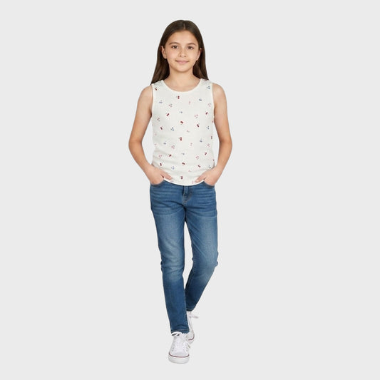 Girls' Gardenia Sleeveless Tank Top with Cherry Print - Soft Cotton