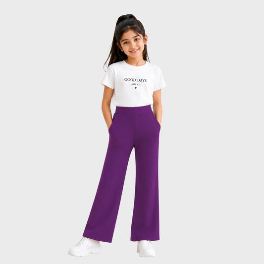Premium Cotton Flare Pants for Girls – Pack 1 (Purple Color)