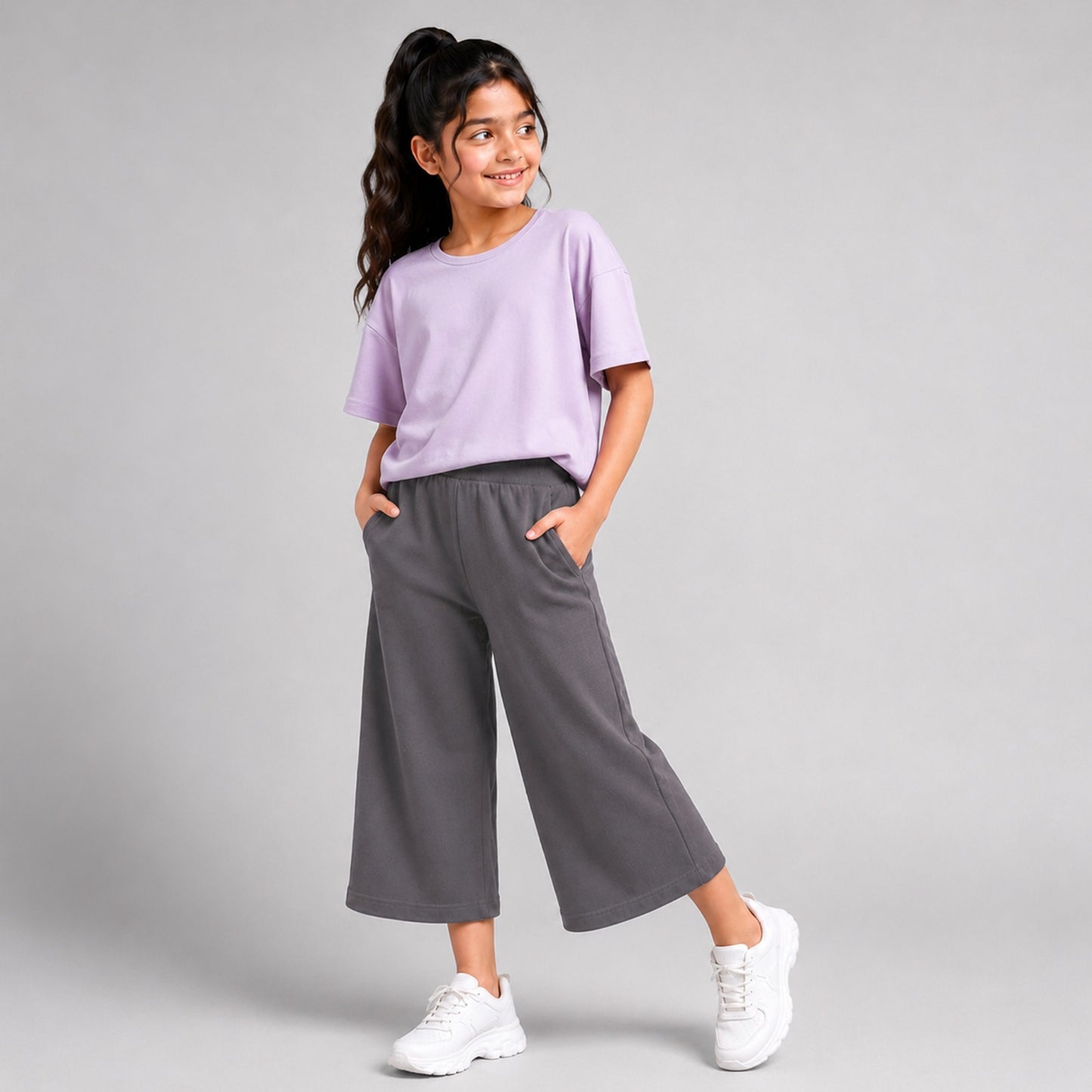 Charm N cherish Girls Premium Cotton Flare Pant – Pack 1 (Grey Color)