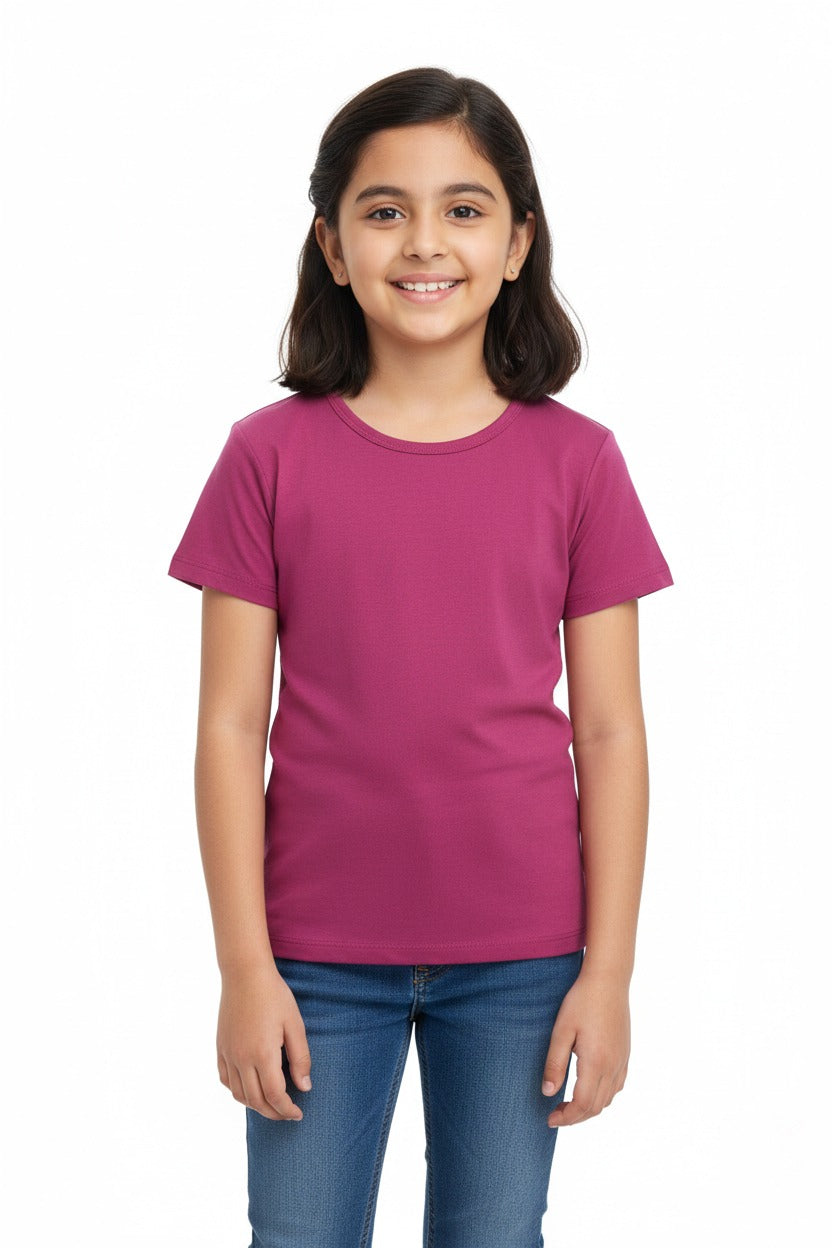 Girls Short Sleeve Tshirt Pack of 1_Maroon
