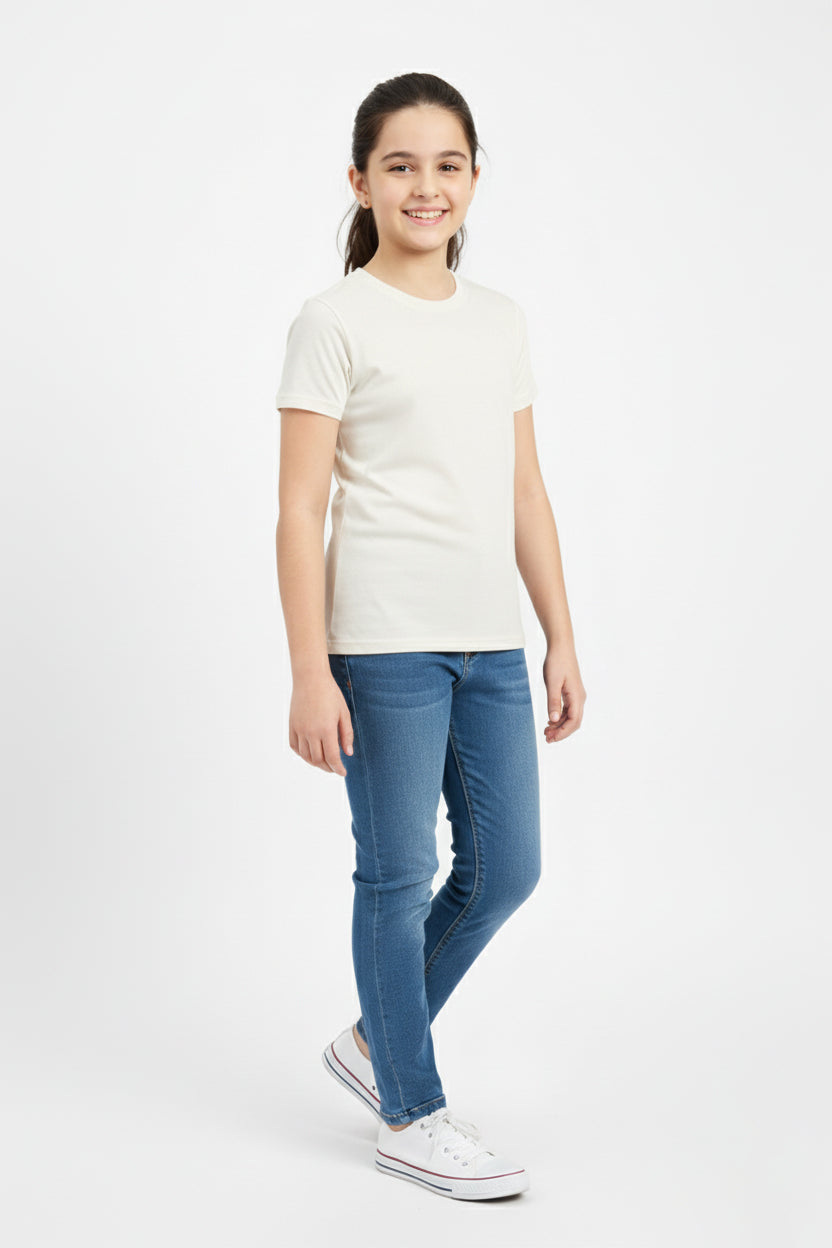 Girls Short Sleeve Tshirt Pack of 1_Off White