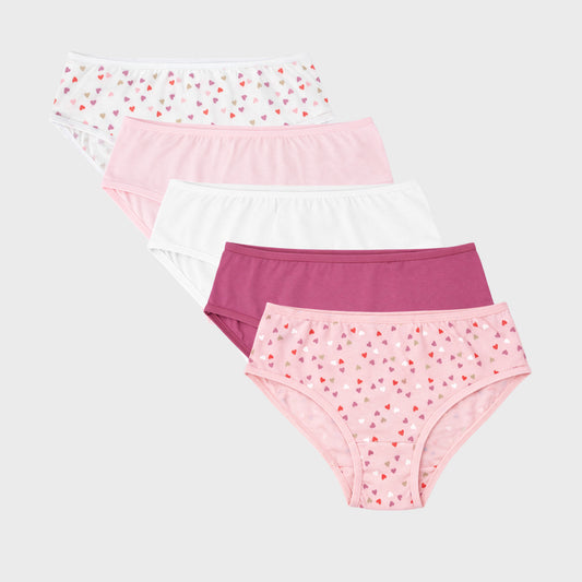 CharmnCherish Girls' Brief - Heart All Over Print Pack Of 5 for 2-11 Years