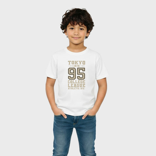 CharmnCherish Kids' Cotton T-Shirt - Tokyo 95 Print - White (Pack of 1)