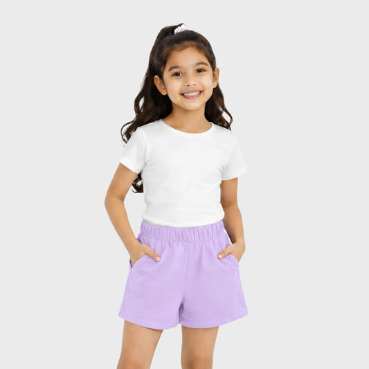CharmnCherish Kids' Solid Lavender Cotton Shorts with Elastic Waistband Soft Comfortable Casual Shorts for Kids (Copy)