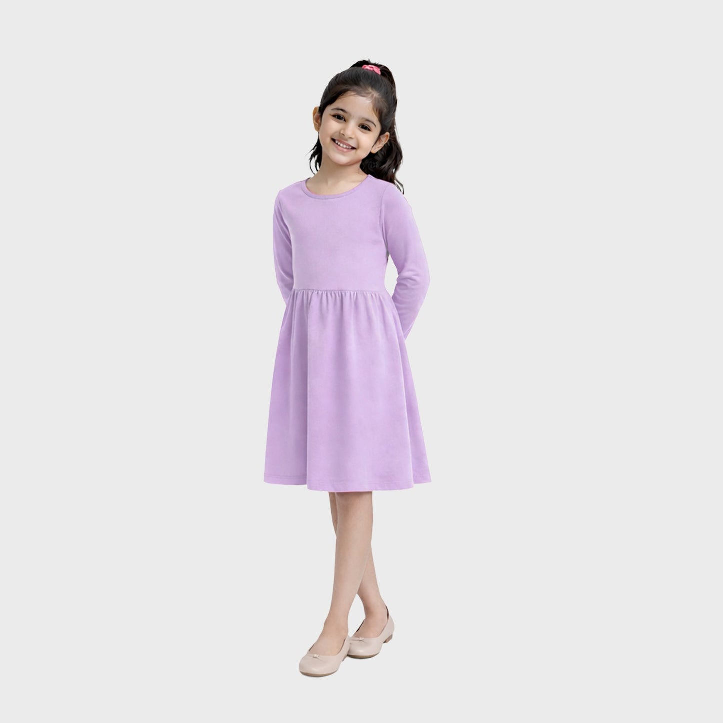 Girls Cotton Long Dress Full Sleeve, Lavender