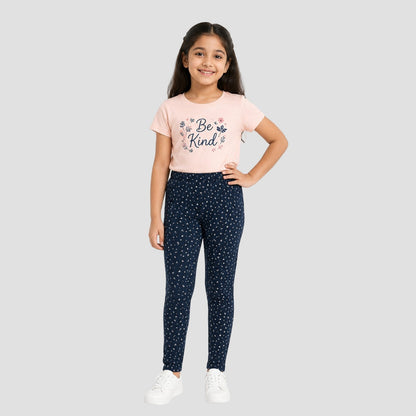Charm N Cherish Girls' Navy Blue Printed Leggings | Soft Cotton Pack of 1