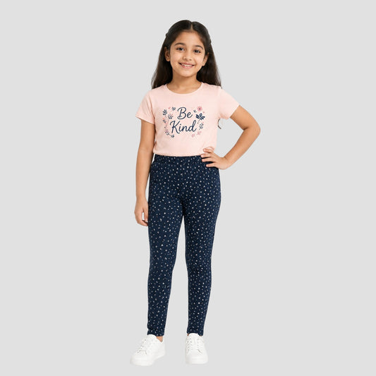 Charm N Cherish Girls' Navy Blue Printed Leggings | Soft Cotton Pack of 1