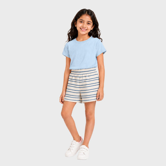 Charm N Cherish Girls Regular Fit Plain Cotton Shorts Blue Colour(Pack of 1)