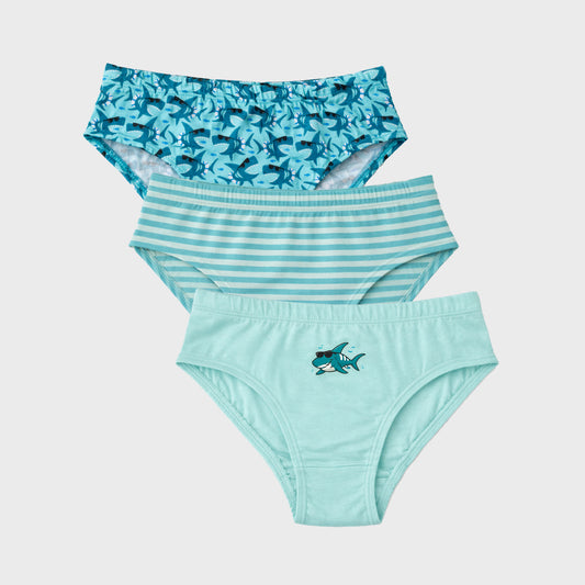 CharmnCherish Boys' Shark Printed Cotton Brief - Pack Of 3 for 2-16 Years