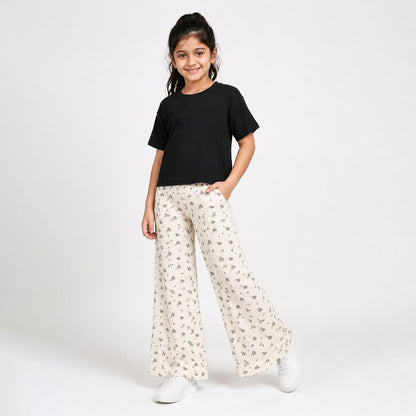 Girls' Cotton Flare Pants Flower AOP Color