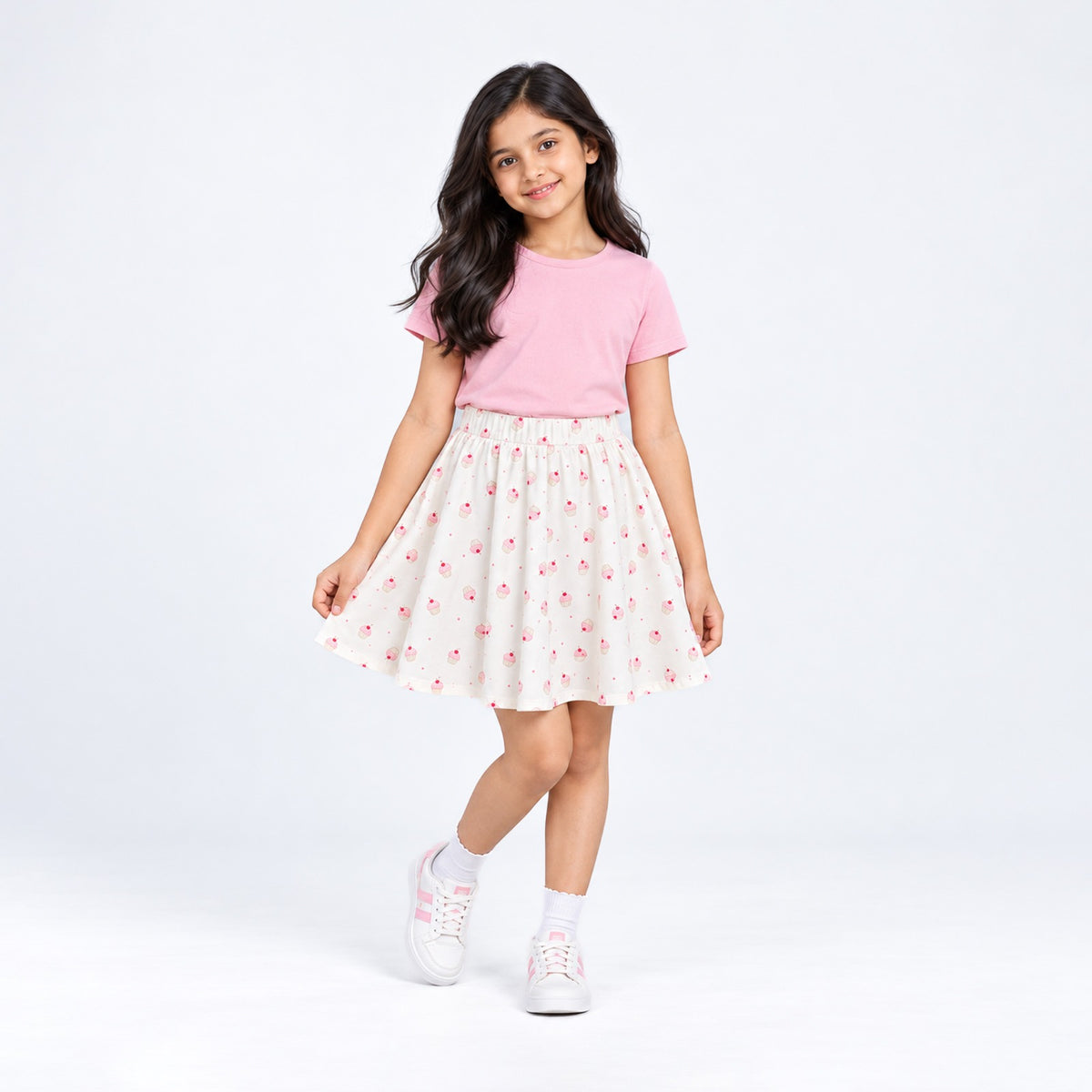 Girls' Cotton Skirt With Shorts - Printed