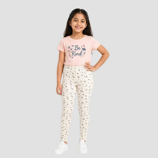 Charm N Cherish Premium Girls Ribbed Floral Leggings Pack of 1