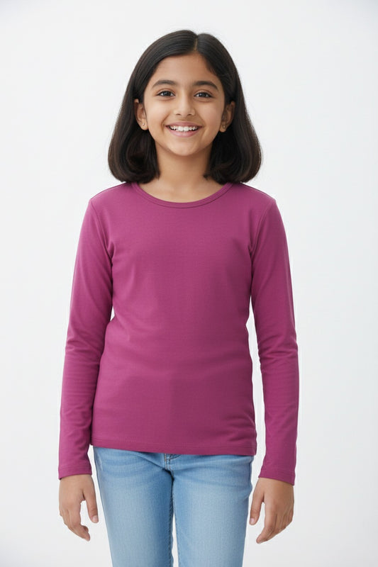 Girls Full Sleeve Tshirt Pack of 1_Maroon