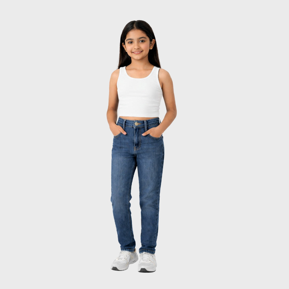 Girls' Cotton Crop Tank Top - Black