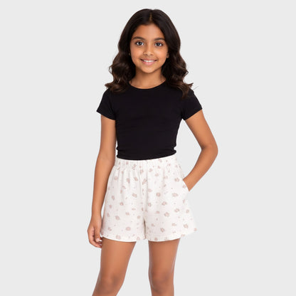 Girls Shorts With Elasticated Waistband - Floral Print