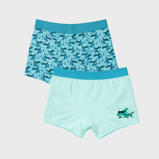 CharmnCherish Boys' Trunk - Shark All Over Print Pack Of 2 for 2-16 Years