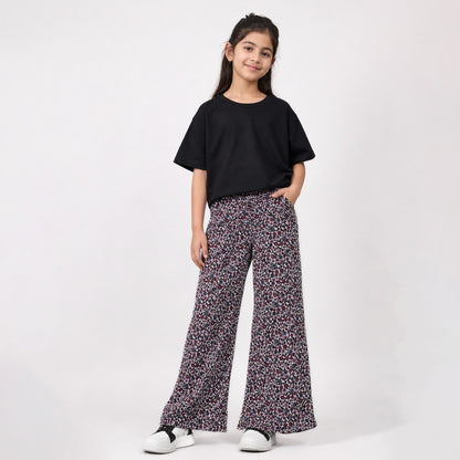 Girls' Cotton Flare Pants Wine Color