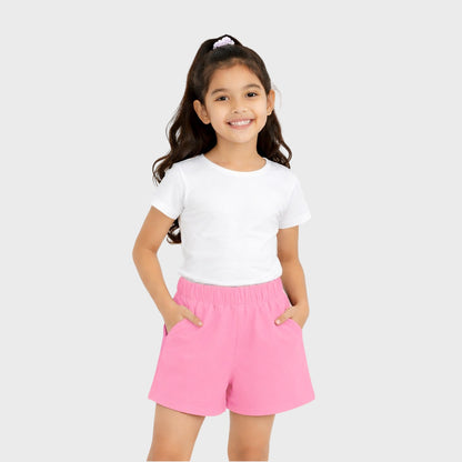 Charm N Cherish Girls Cotton Casual Shorts Solid Pink Regular Fit Shorts (Pack of 1)