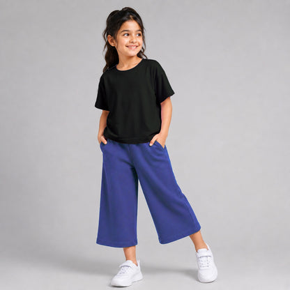 Girls' Cotton 3/4th Flare Pants Blue Color