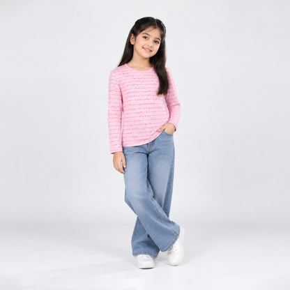 Girls' Full Sleeve T-Shirt - Pink Textured