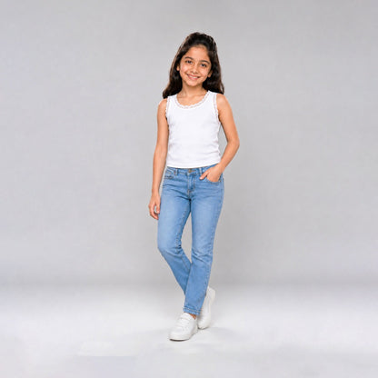 Girls' Lace Sleeveless Crop Tank Top - White