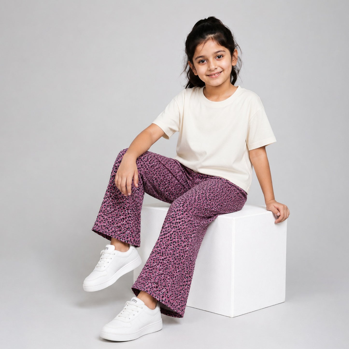 Girls' Cotton Flare Pants Dusty Rose Color