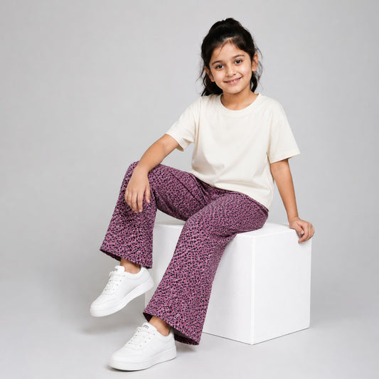 Girls' Cotton Flare Pants Dusty Rose Color