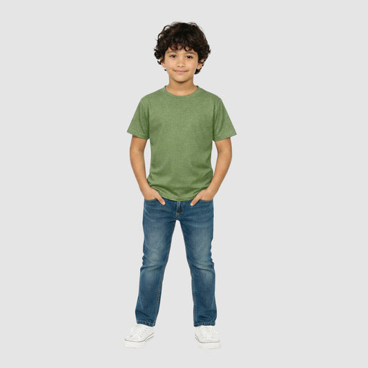 Boys' Cotton Melange T-Shirt - Short Sleeve Solid - Multicolor (Pack of 1)