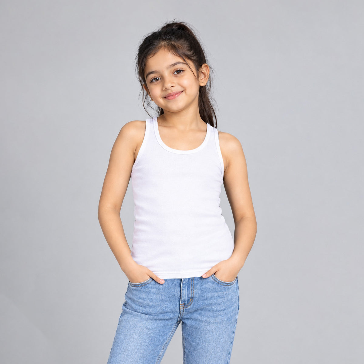 Girls' Racer Tank Top - White
