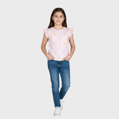 Girls Cotton Frill T-Shirt - Pink (Pack of 1)