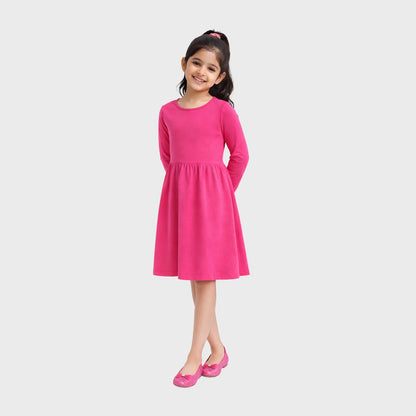 Girls Cotton Long Dress Full Sleeve, Pink
