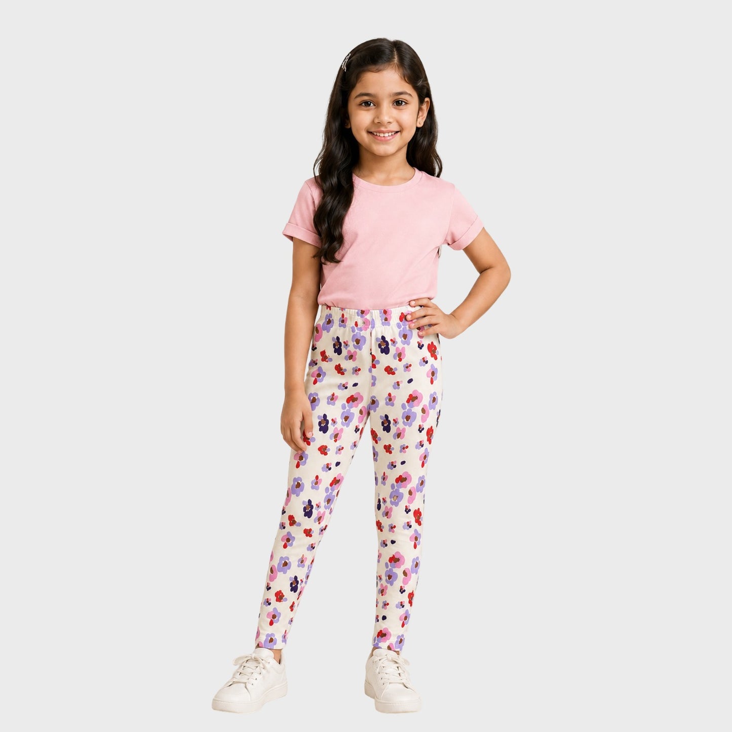 Charm N Cherish Girls Cotton Leggings Soft Stretch Multicolored Flower Print Active (Pack of 1)