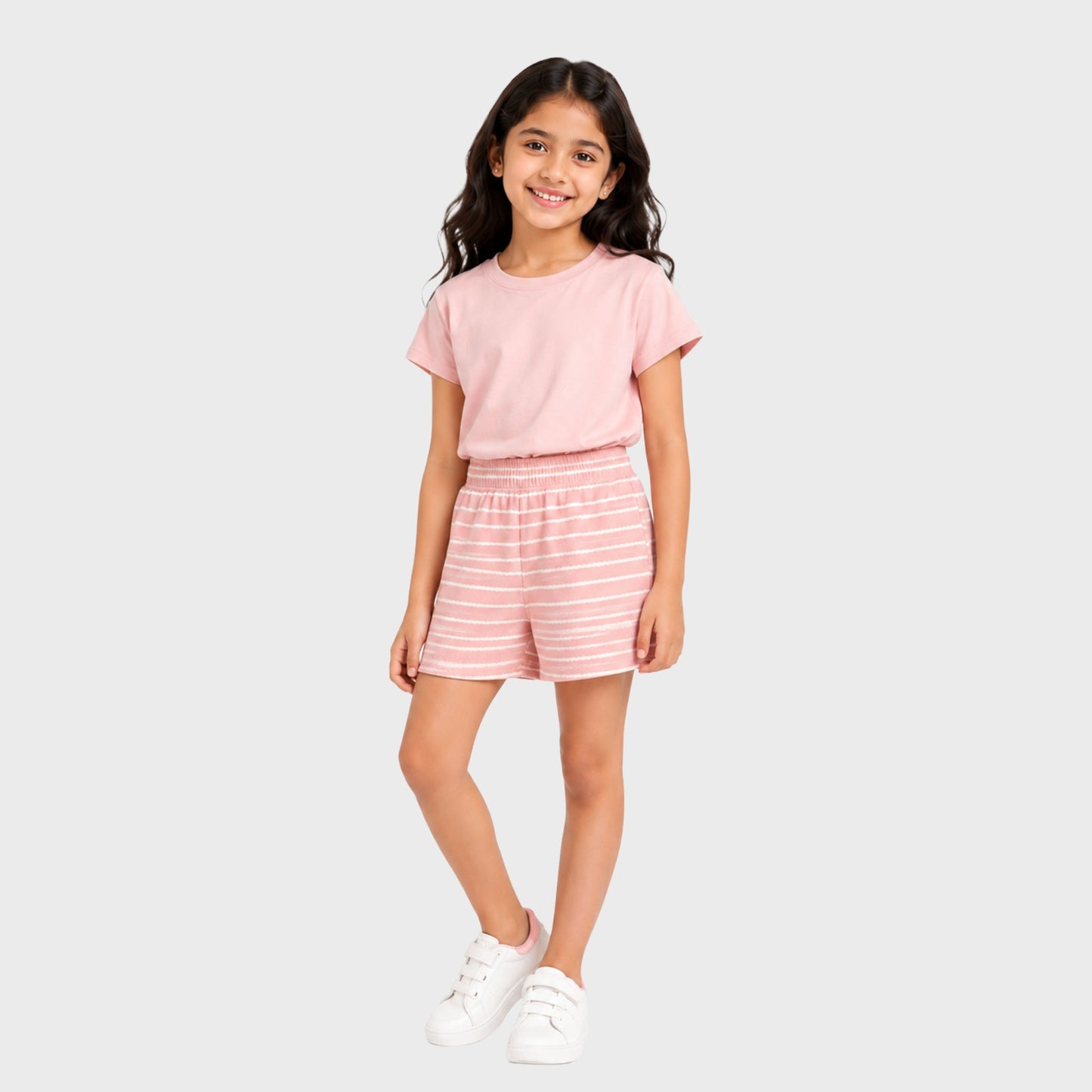 Charm N Cherish Girls Regular Fit Cotton Striped Shorts Pink Colour(Pack of 1)