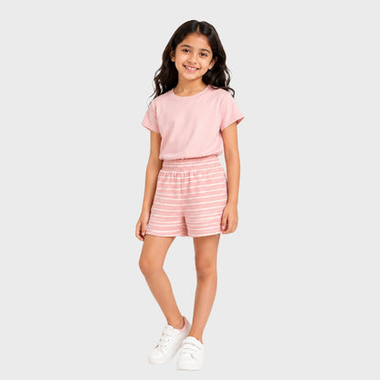 Charm N Cherish Girls Regular Fit Cotton Striped Shorts Pink Colour(Pack of 1)