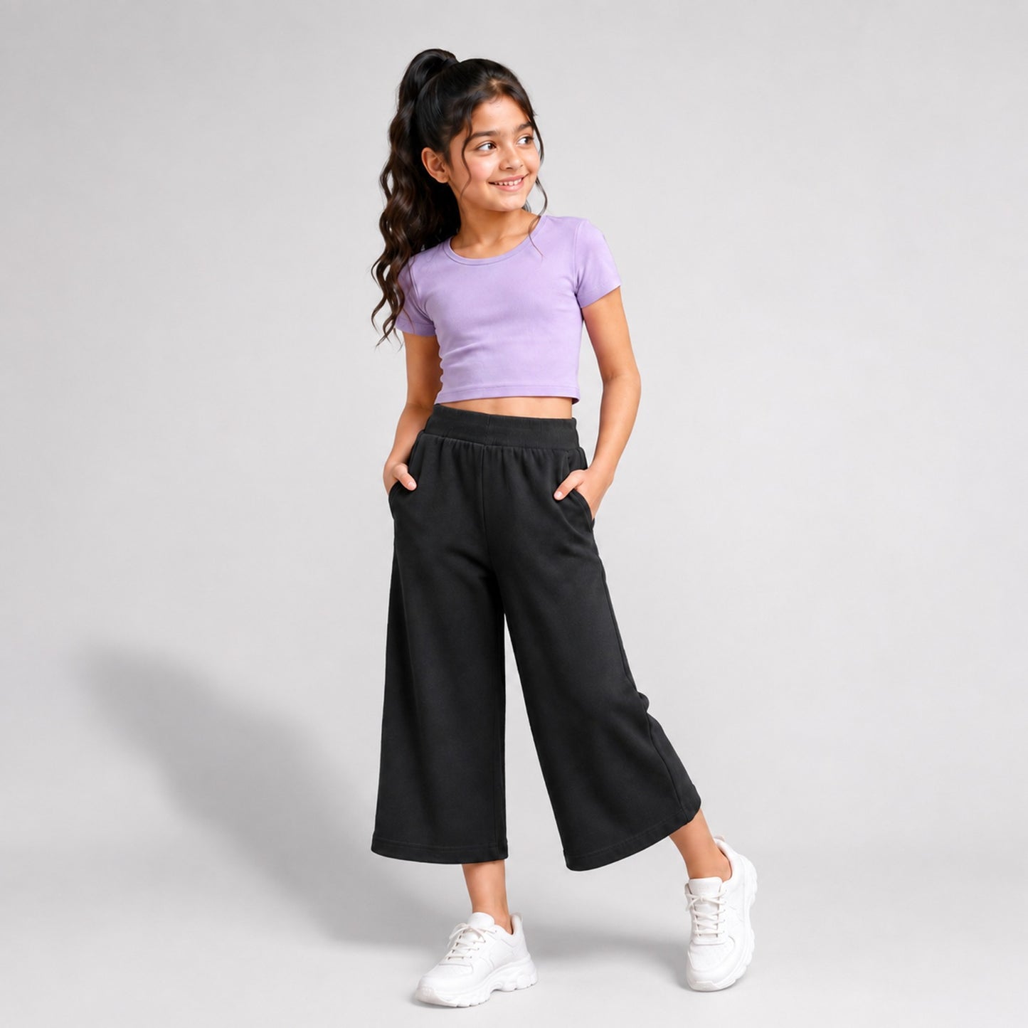 Charm N cherish Girls Premium Cotton Flare Pants – Pack 1 (Black Color)