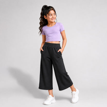 Charm N cherish Girls Premium Cotton Flare Pants – Pack 1 (Black Color)