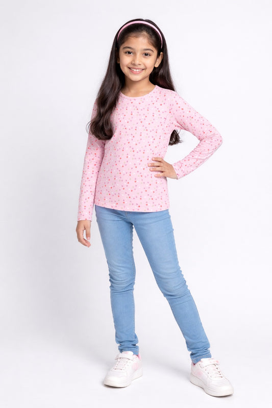 Girls Full Sleeve Heart All Over Print Tshirt Pack of 1