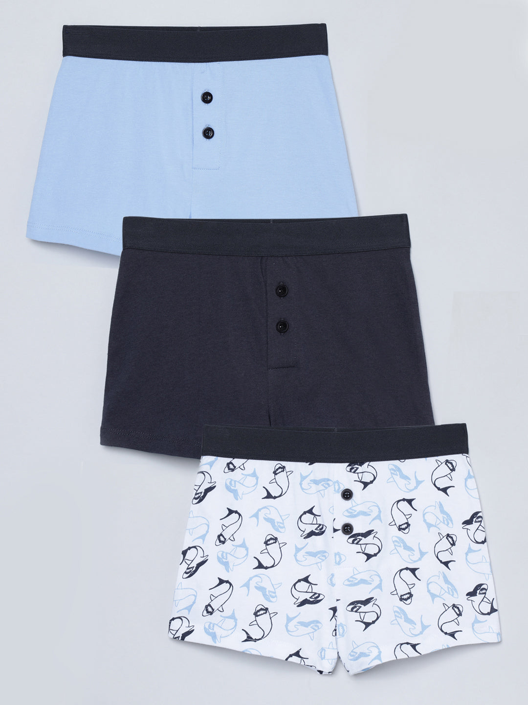 Boxer - Shark All Over Print & Solid Color Combo  Pack Of 3.