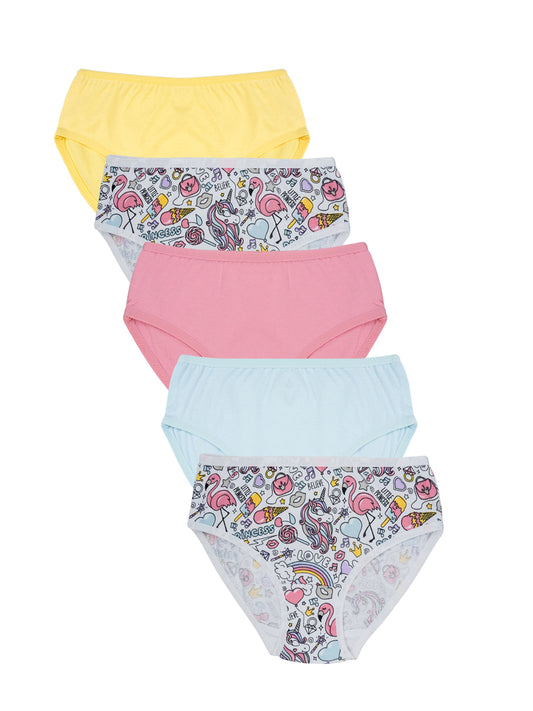 Girls Brief - Solid color and Aop print pack of 5